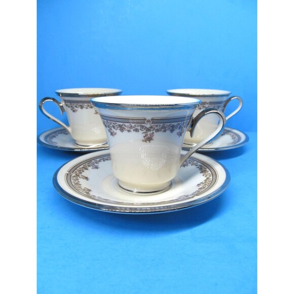 Lenox Lace Point Cups And Saucers Set Of 3  Excellent Condition - Picture 3 of 7